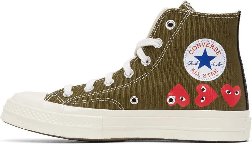 Comme des Garçons Play Khaki Converse Edition Multiple Hearts Chuck 70 High Sneakers