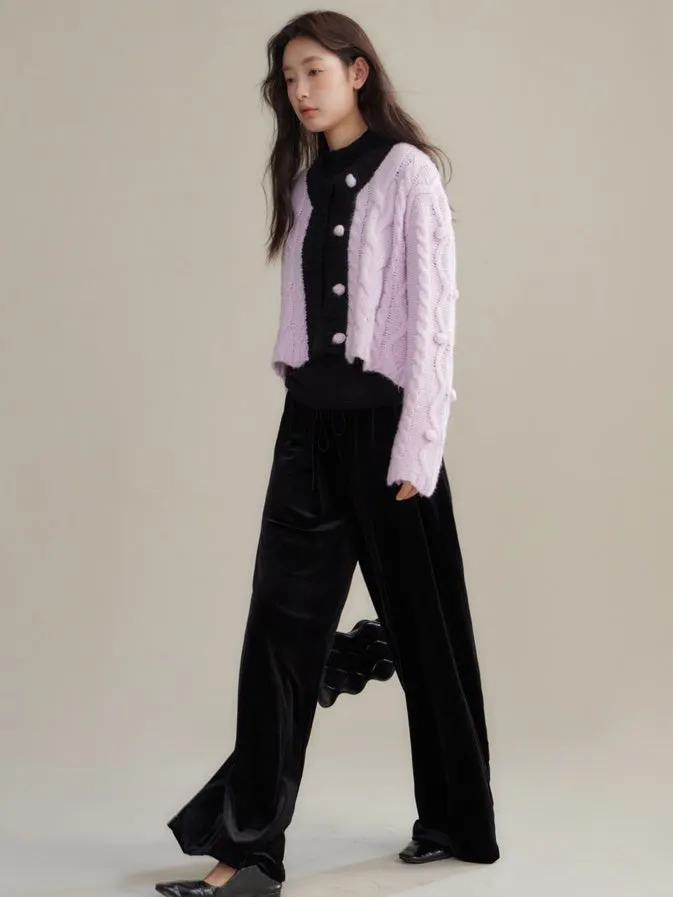 Contrasting Color Twist Texture Knitted Cardigan