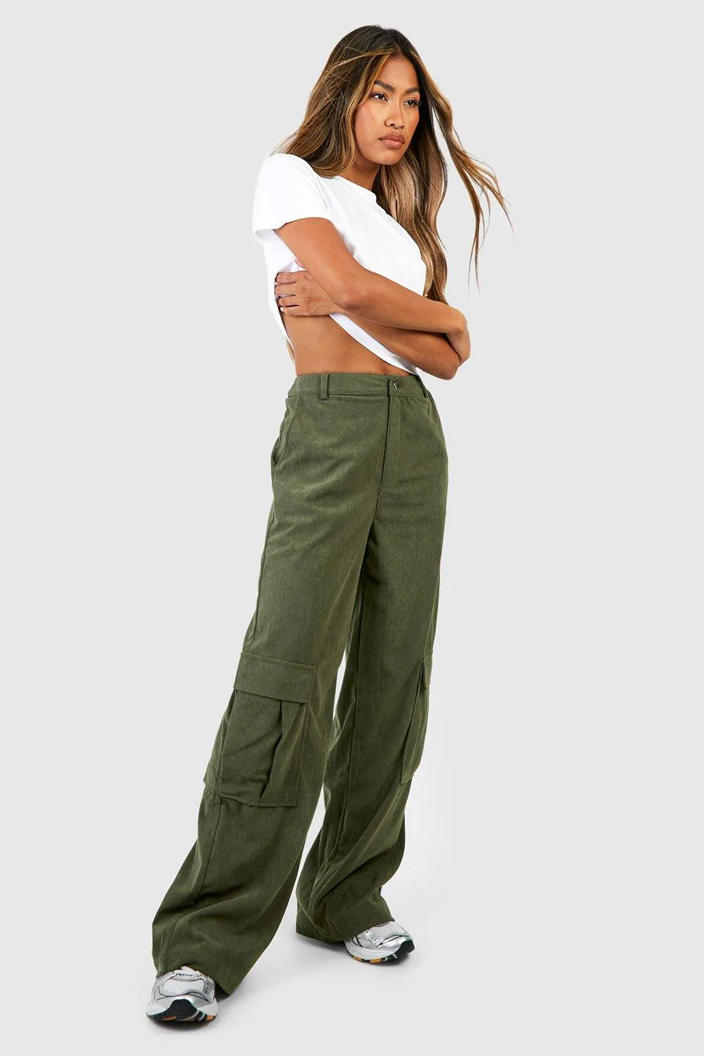 Cord High Waisted Cargo Pants