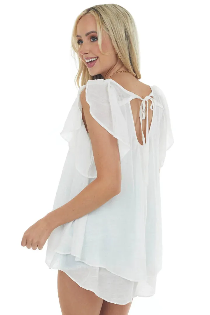 Cuffed Double Layer Ruffle Sleeve Tunic
