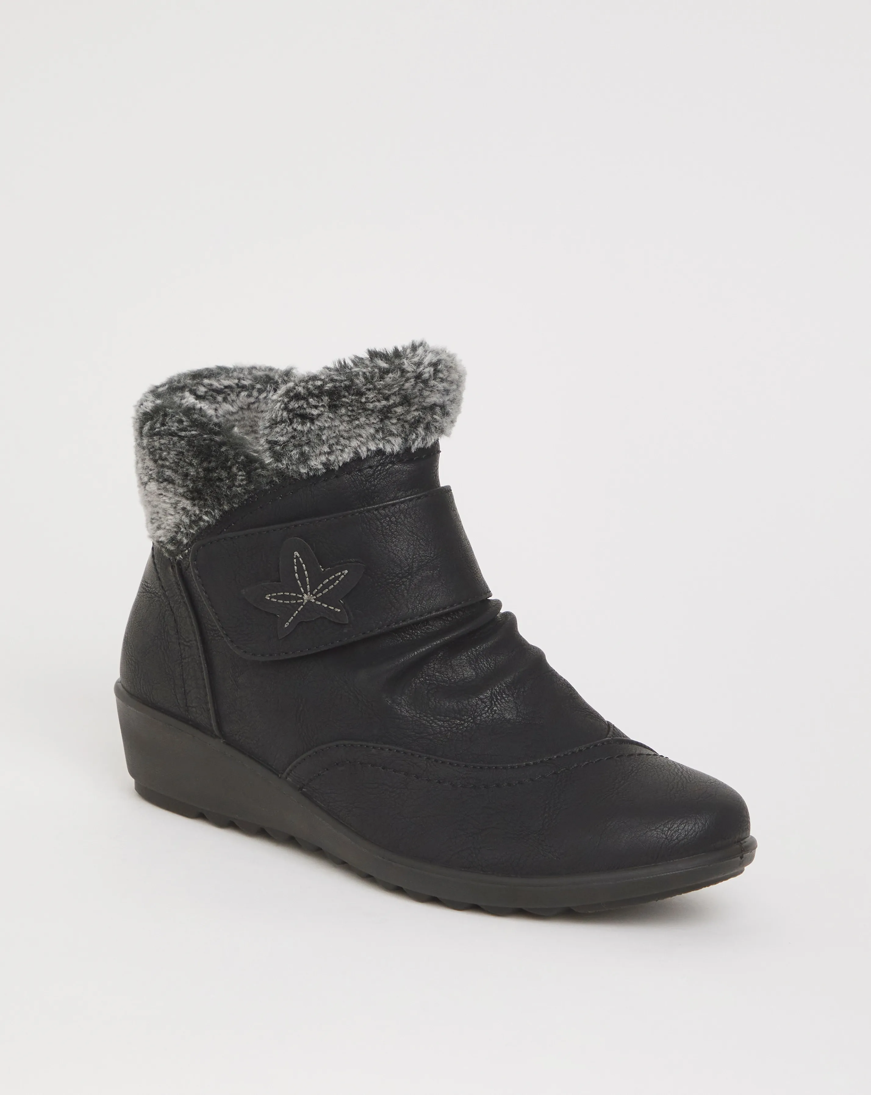 Cushion Walk Touch & Close Faux Fur Ankle Boot E Fit