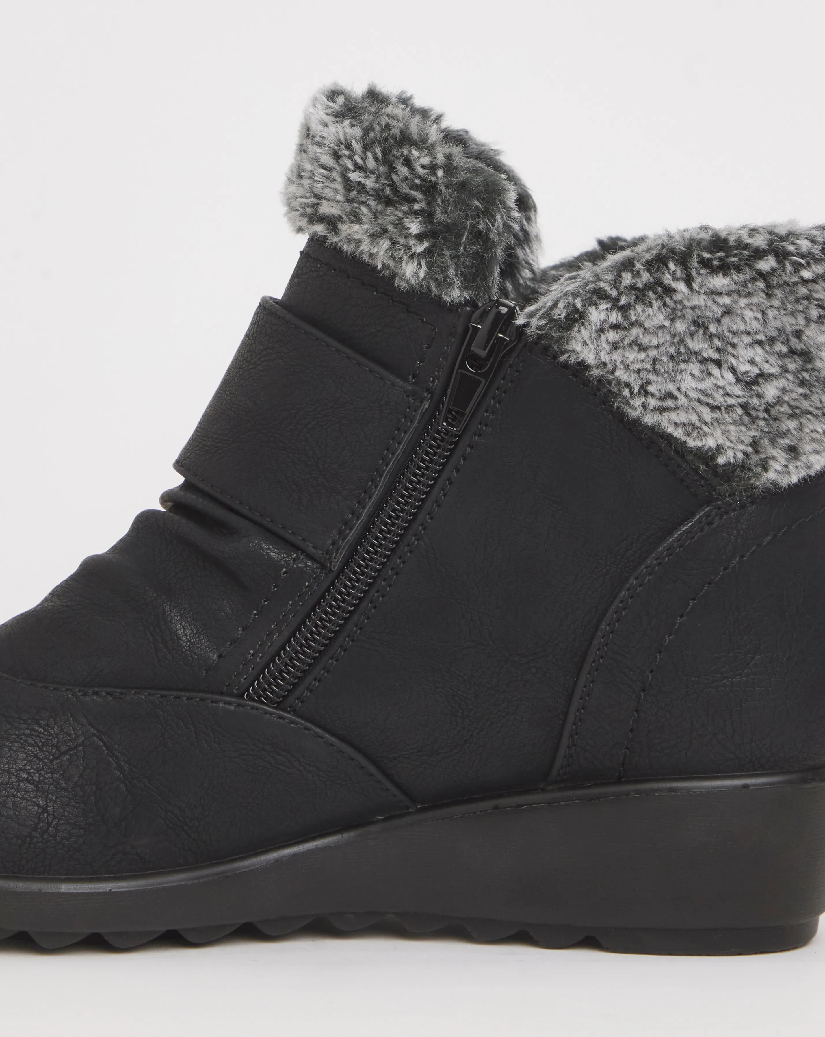 Cushion Walk Touch & Close Faux Fur Ankle Boot E Fit