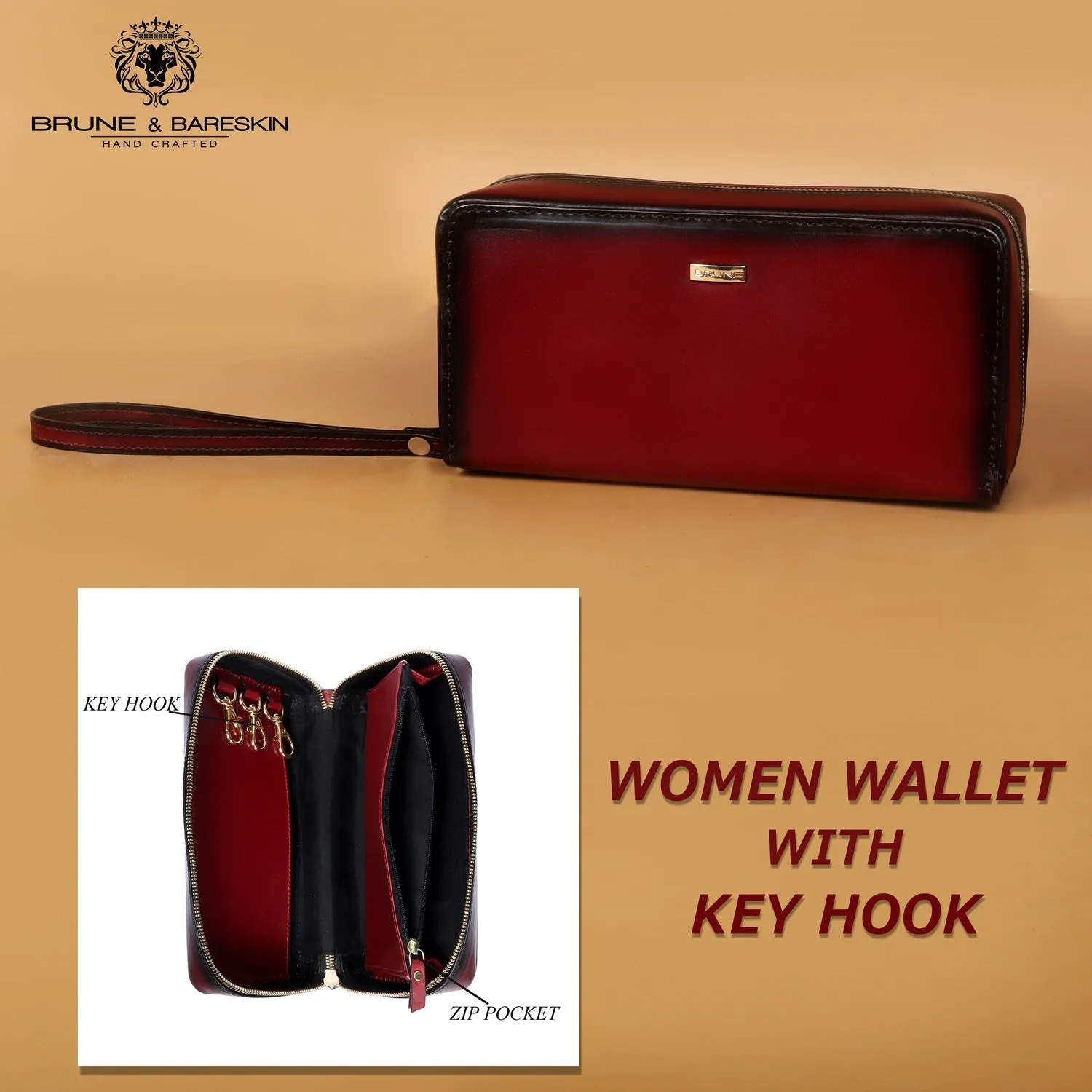 Customized Clutch/Wallet Key Hook in Wine Leather