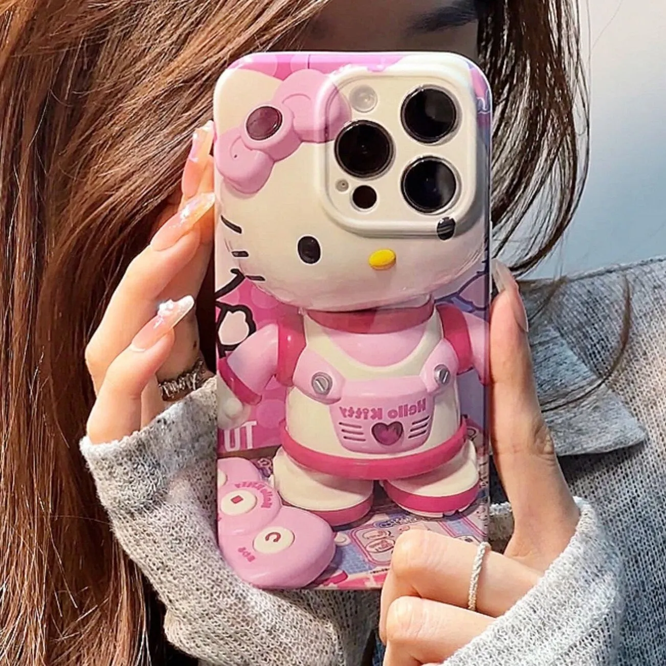 Cute Pink Trendy 3D Hello Kitty Astronaut Design Soft Rubber Protective Shockproof Phone Case for iPhone X XR XS 11 12 13 14 15 