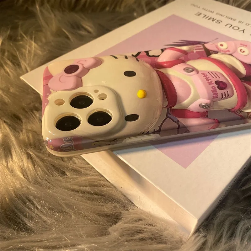 Cute Pink Trendy 3D Hello Kitty Astronaut Design Soft Rubber Protective Shockproof Phone Case for iPhone X XR XS 11 12 13 14 15 