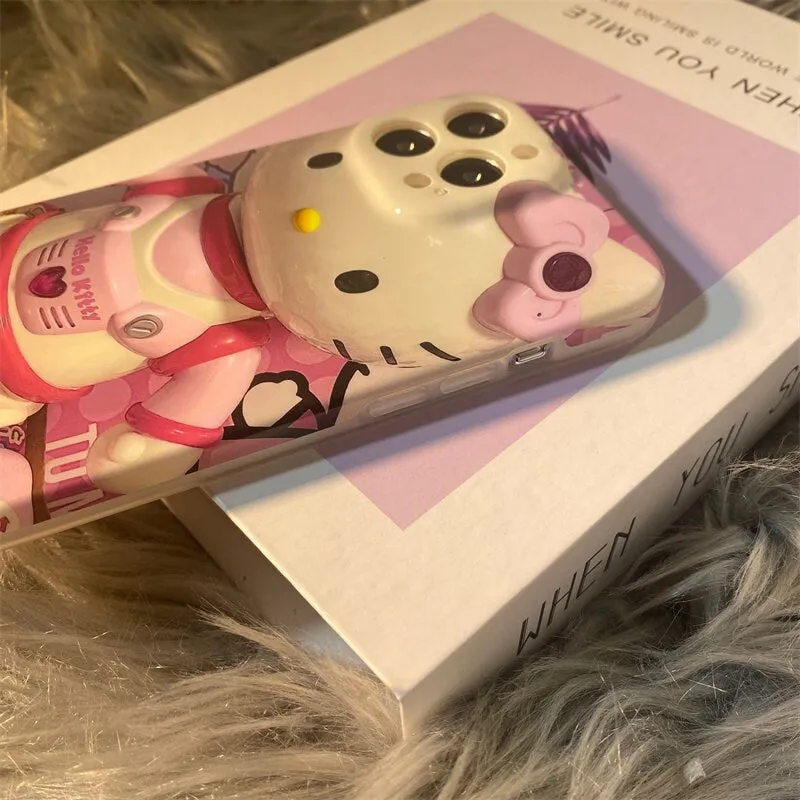 Cute Pink Trendy 3D Hello Kitty Astronaut Design Soft Rubber Protective Shockproof Phone Case for iPhone X XR XS 11 12 13 14 15 