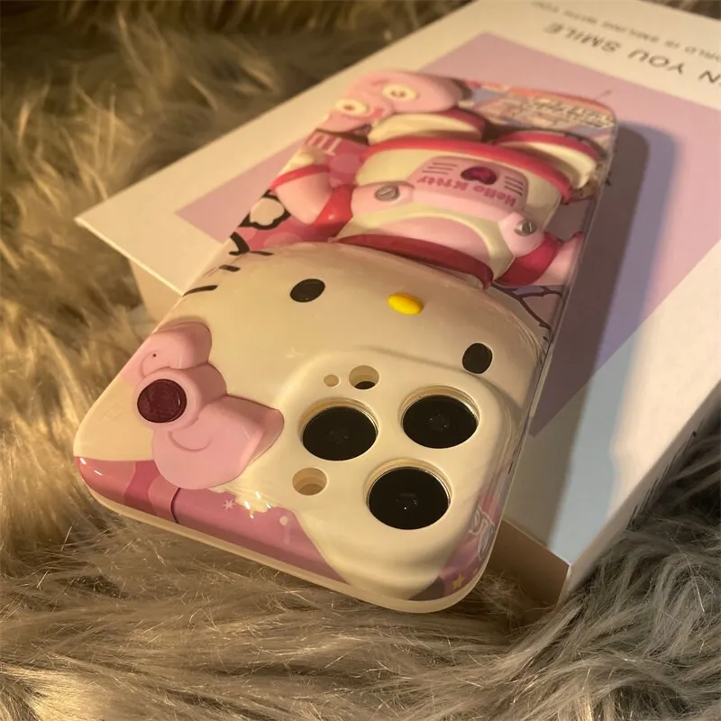 Cute Pink Trendy 3D Hello Kitty Astronaut Design Soft Rubber Protective Shockproof Phone Case for iPhone X XR XS 11 12 13 14 15 