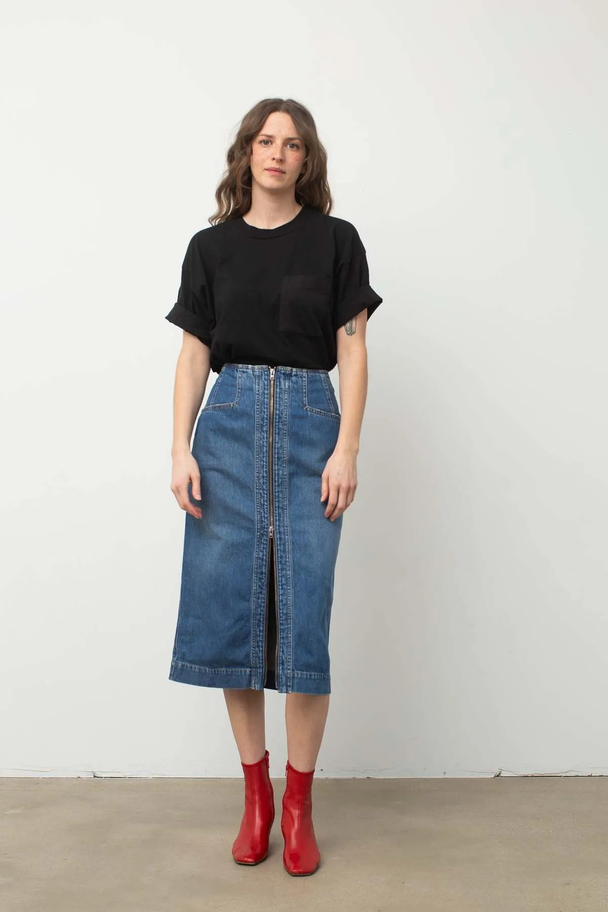 Denim Skirt with Zip