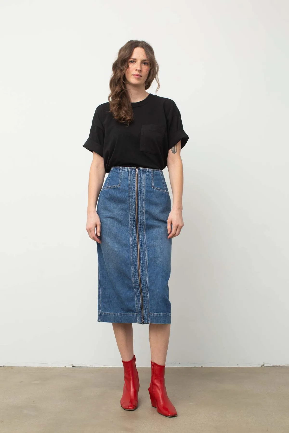 Denim Skirt with Zip