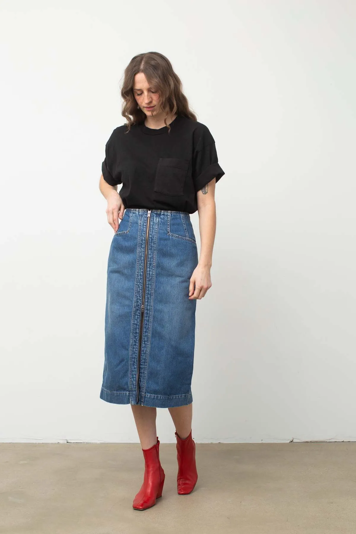 Denim Skirt with Zip