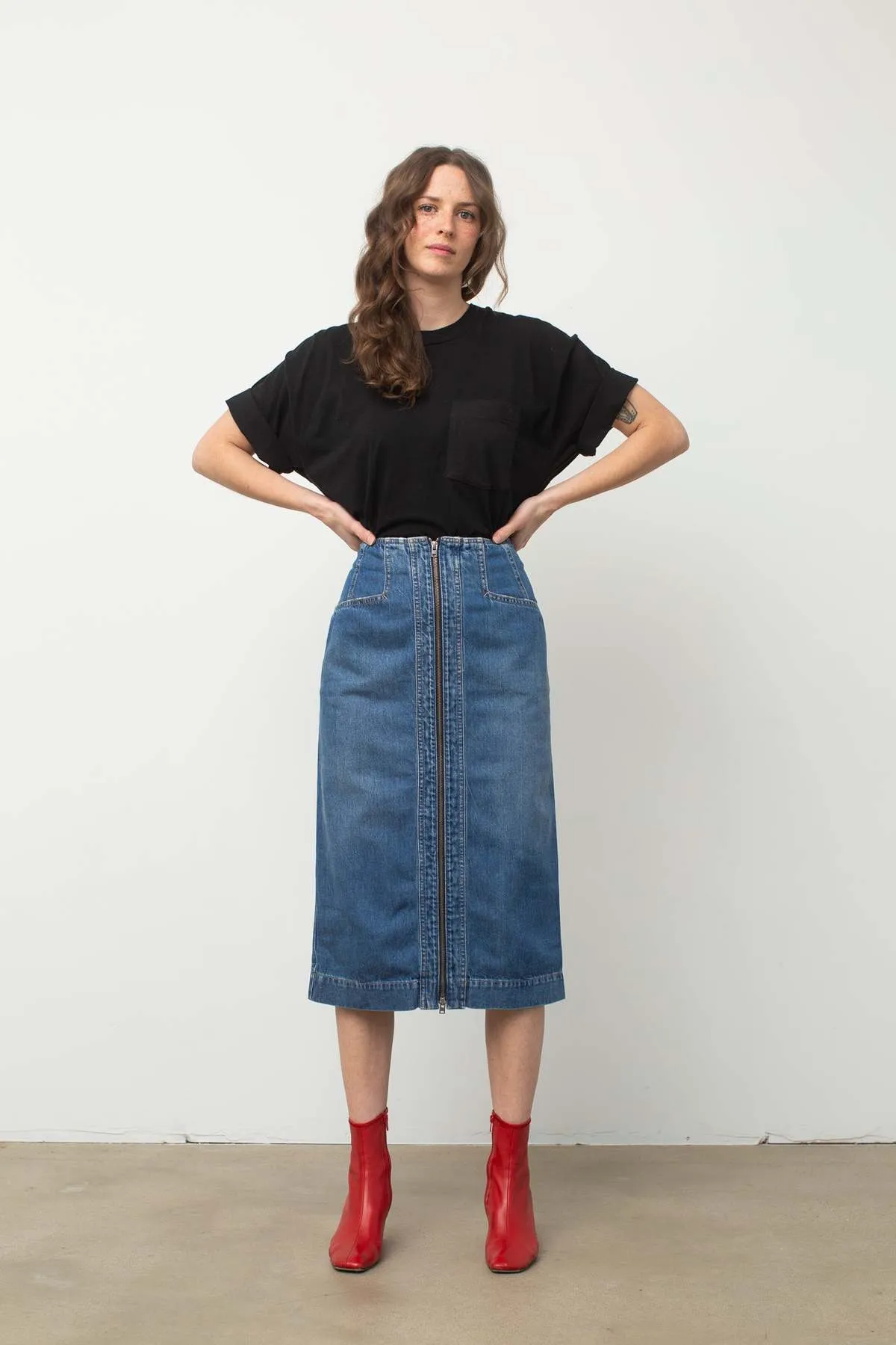 Denim Skirt with Zip