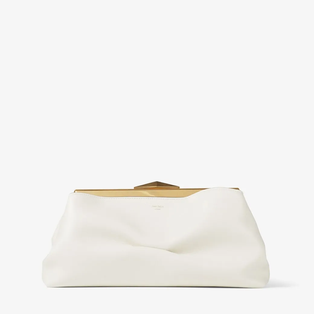 Diamond Frame Clutch Latte Soft Calf Leather Clutch Bag with Chain Strap