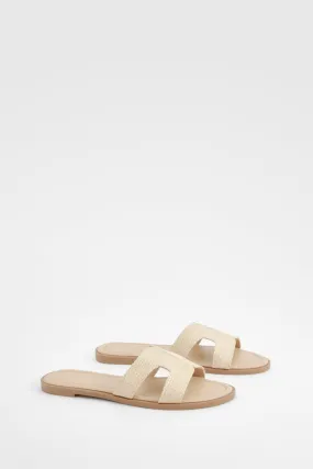 Double Strap Raffia Mule Sandals