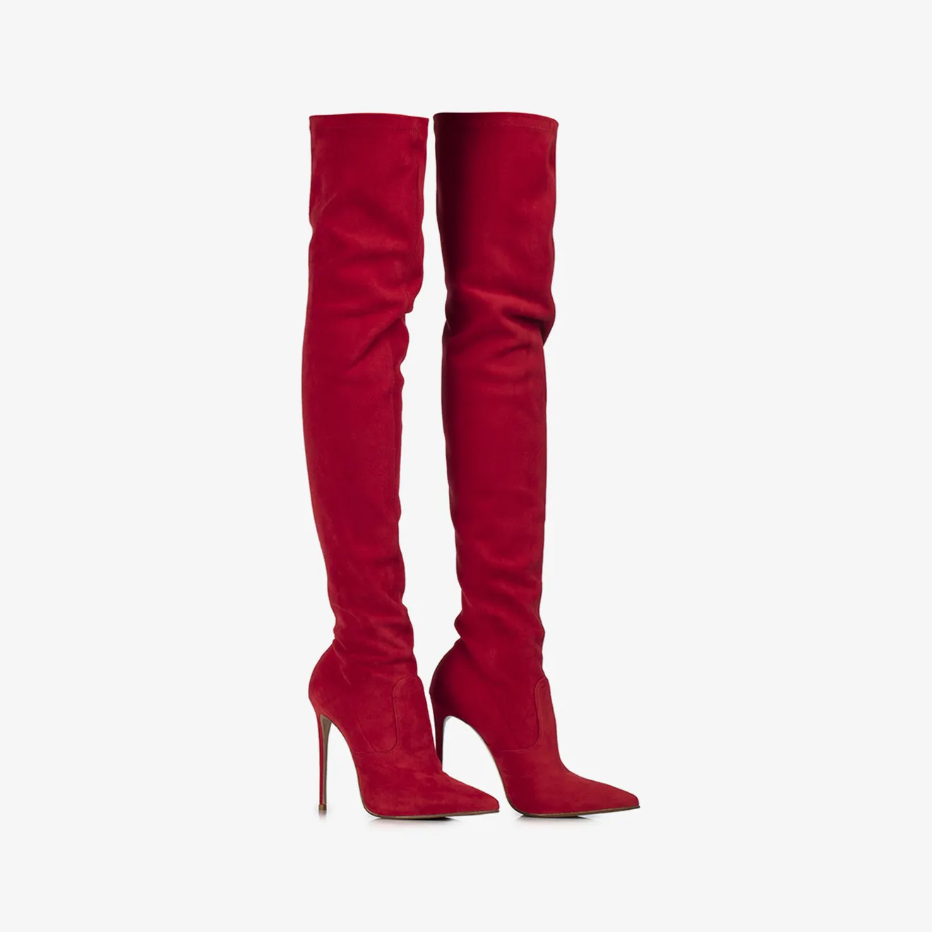 EVA THIGH-HIGH BOOT 120 mm Red stretch suede over-the-knee boot