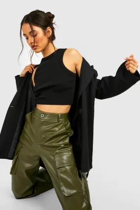 Faux Leather High Waisted Cargo Pants