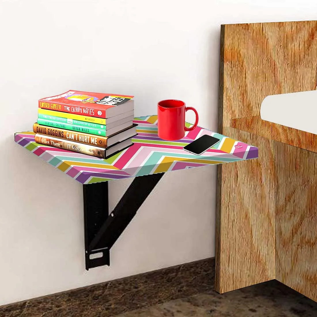 Folding Wall Mount Side Table- Pastels Chevron