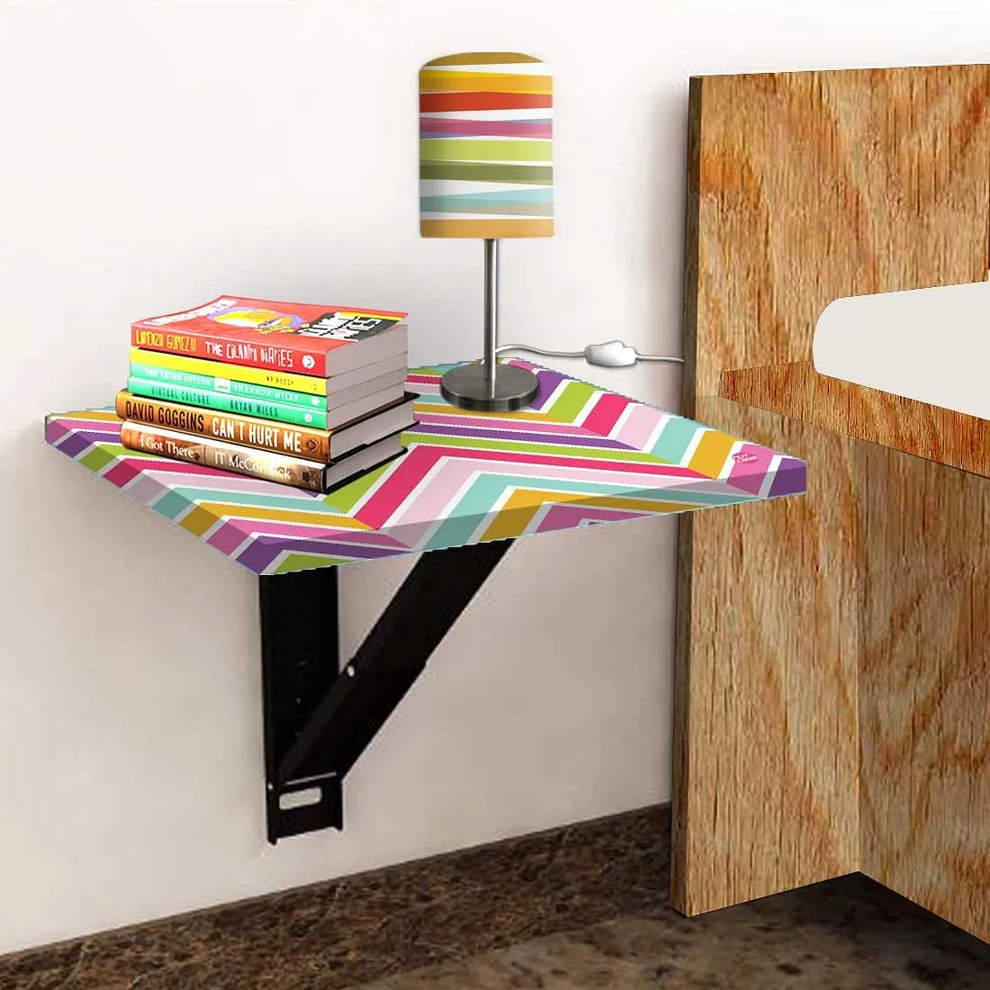Folding Wall Mount Side Table- Pastels Chevron