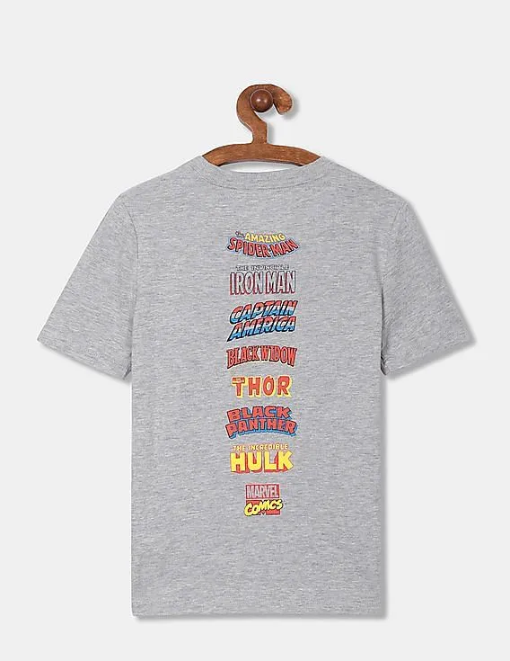 GAP Boys Grey Crew Neck Heathered Marvel Graphic Print T-Shirt