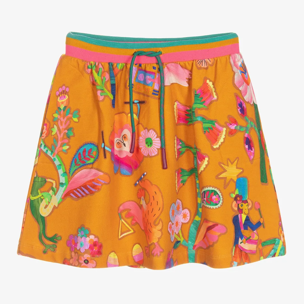 Girls Orange Cotton Skirt