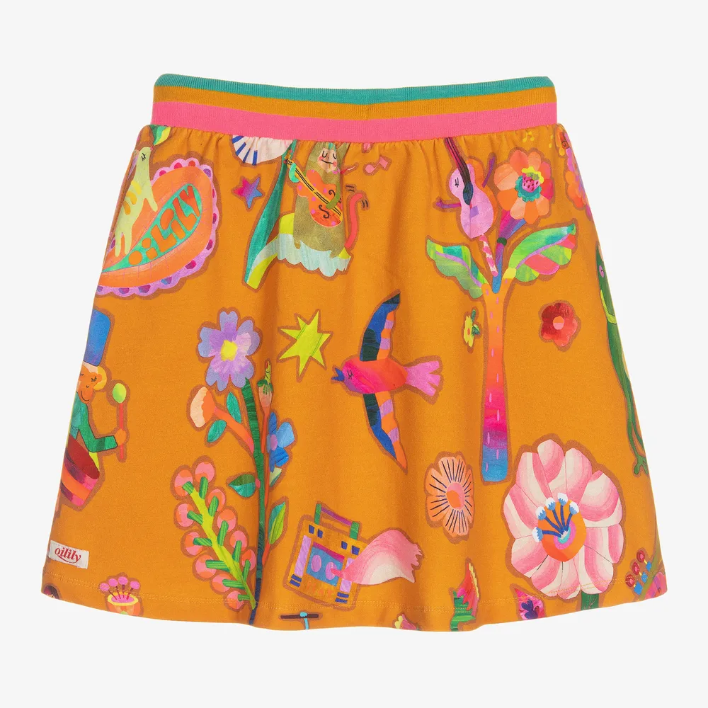 Girls Orange Cotton Skirt