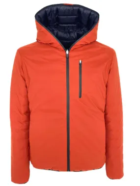 GIUBBINO UOMO REVERSIBILE ARANCIO/BLU CON CAPPUCCIO IN ECO-PIUMA