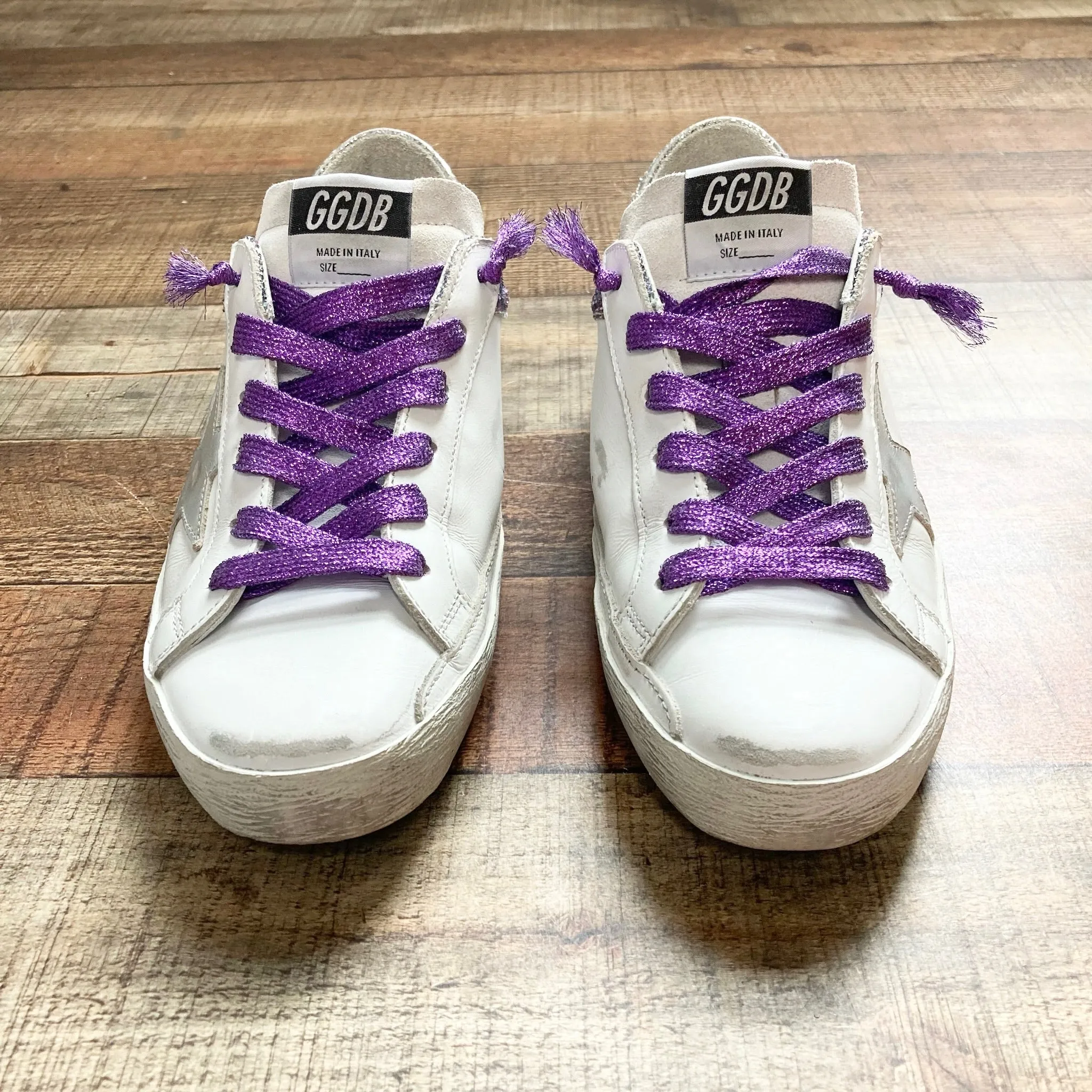 GOLDEN GOOSE RAINBOW GLITTER WITH PURPLE LACES SUPER-STAR LIMITED EDITION NO. 589 OF 776 SNEAKERS- SIZE 39/US 9 ( ONLINE