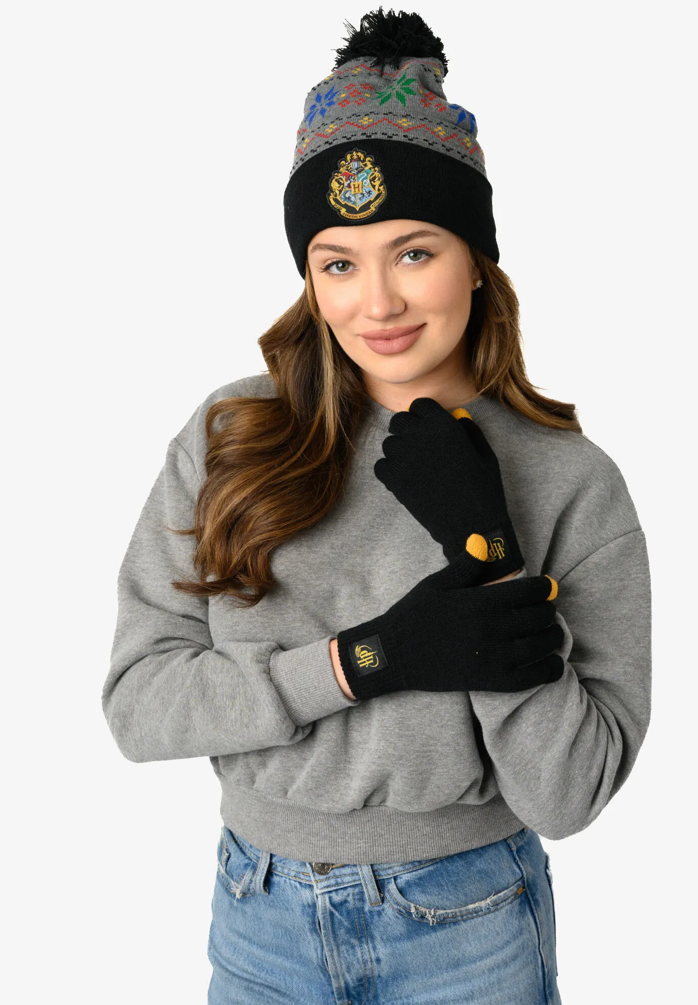 Harry Potter Beanie Hat With Gloves Touch Screen Knit Hogwarts Set