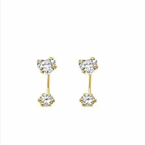 Heart curb threader backs post studs earrings in solid gold