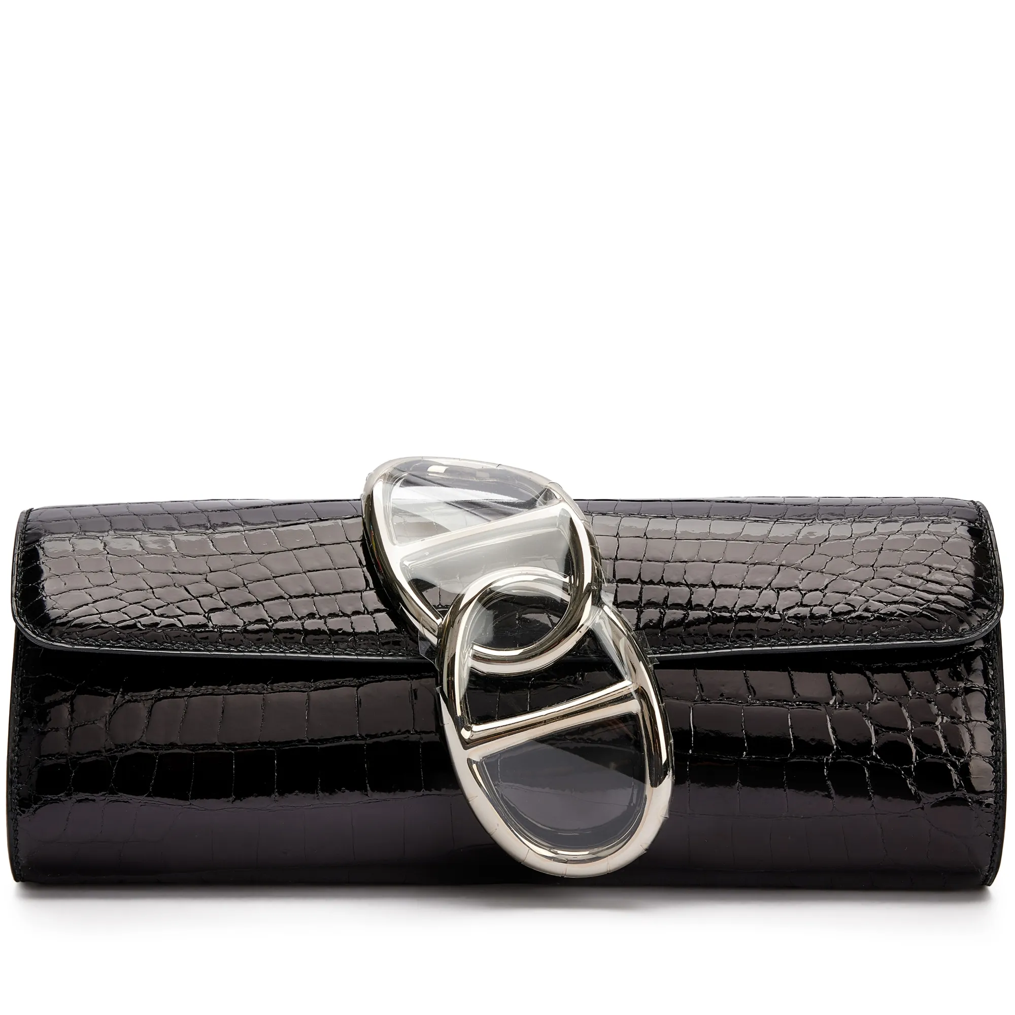 Hermès Black Shiny Niloticus Crocodile Egee Clutch 25 Palladium Hardware, 2017