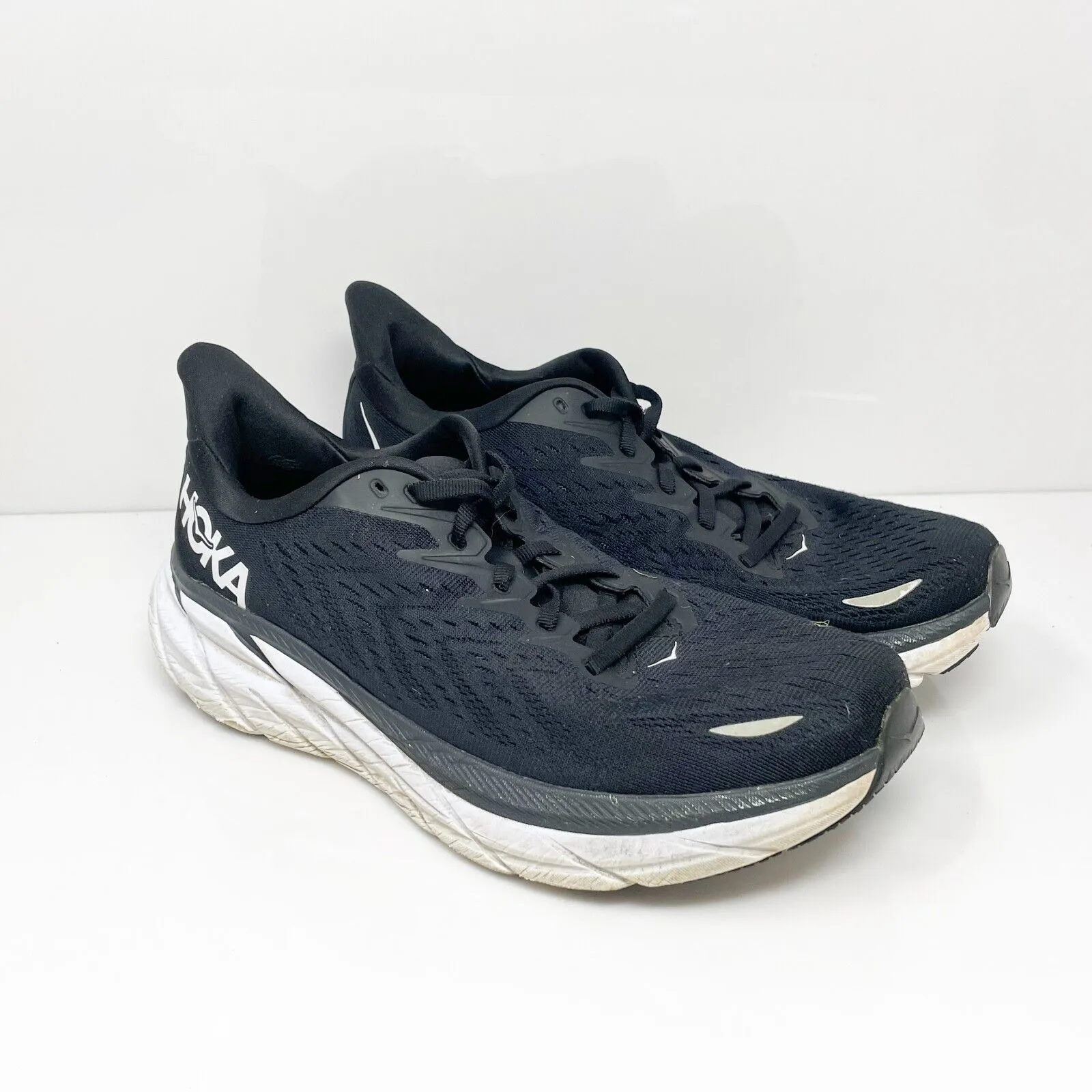 Hoka One One Mens Clifton 8 1121374 BWHT Black Running Shoes Sneakers Size 9 2E