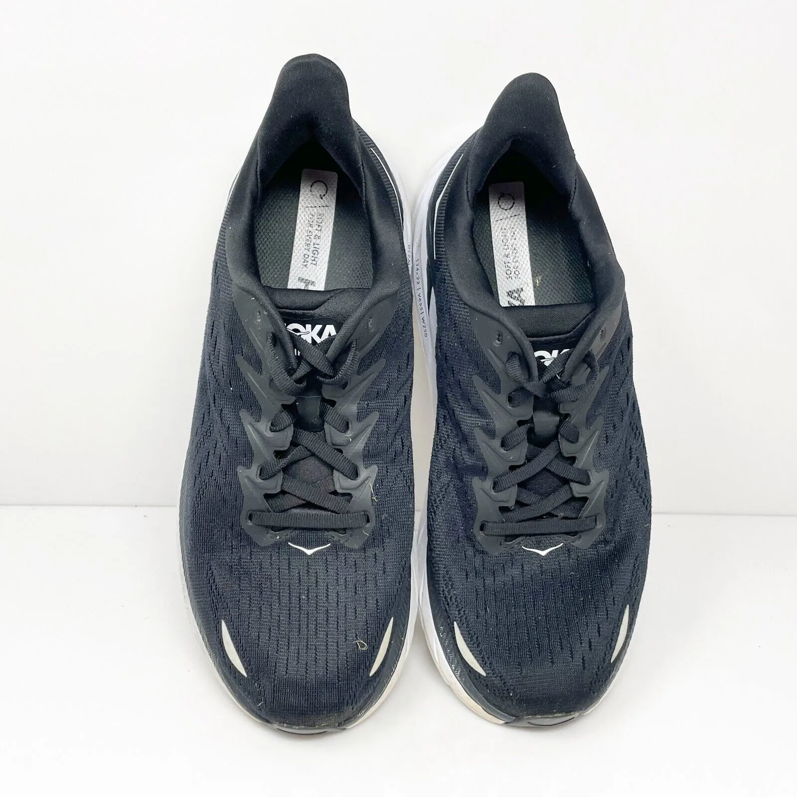 Hoka One One Mens Clifton 8 1121374 BWHT Black Running Shoes Sneakers Size 9 2E