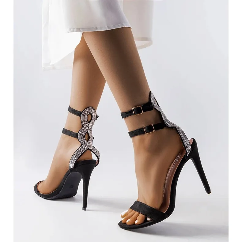 Inna Black heeled sandals with cubic zirconias from Actameia