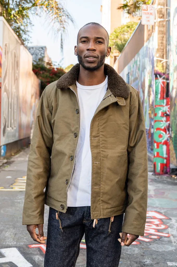 Iron Heart Alpaca-Lined N-1 Deck Jacket - Olive Oiled