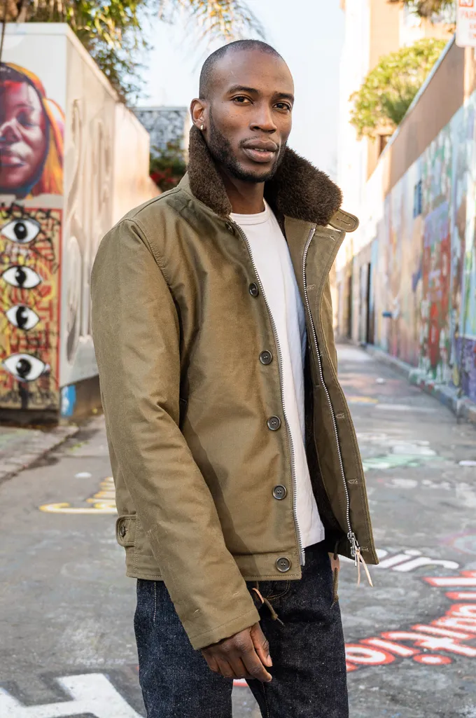 Iron Heart Alpaca-Lined N-1 Deck Jacket - Olive Oiled