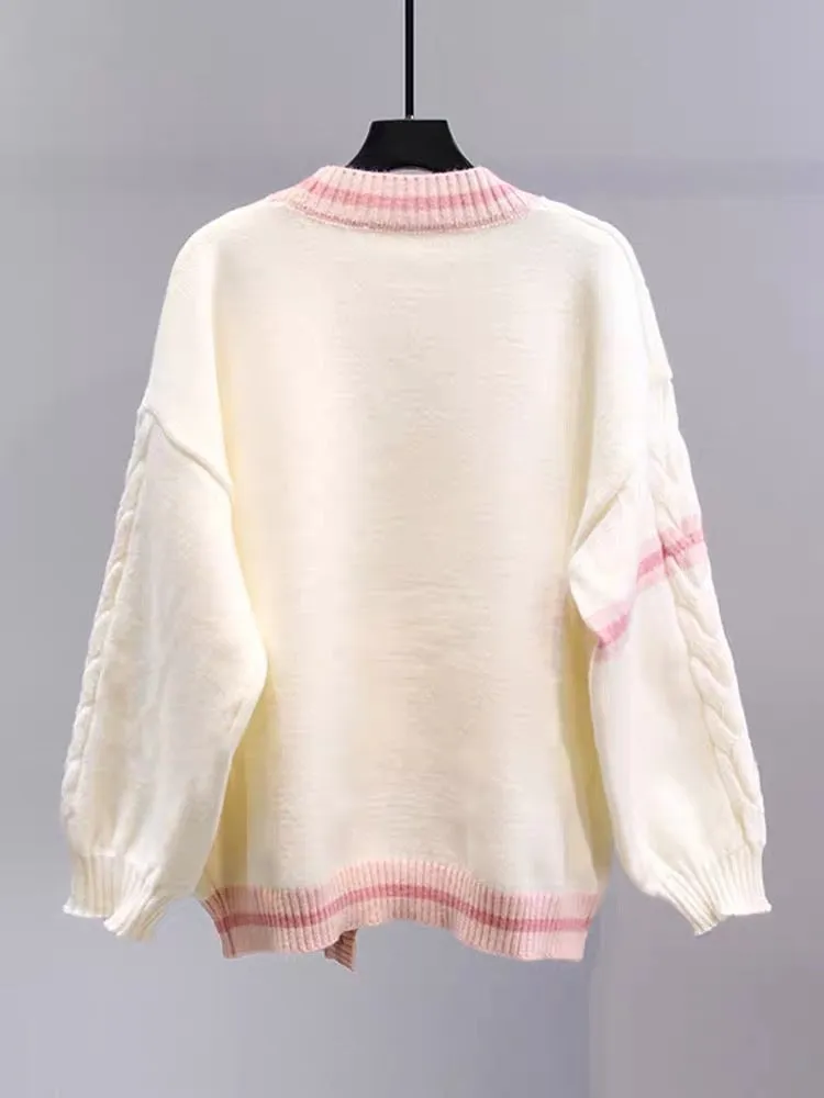 Japanese bow sweater jacket for women autumn and winter 2023 new loose and lazy style design age-reducing knitted cardigan