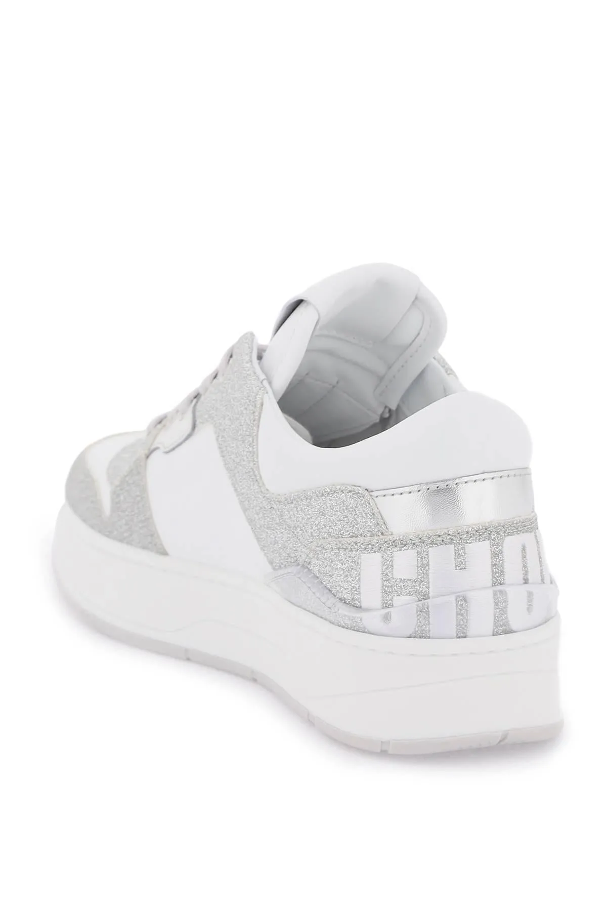Jimmy Choo    Jimmy Choo 'Florent' Glittered Sneakers With Lettering Logo