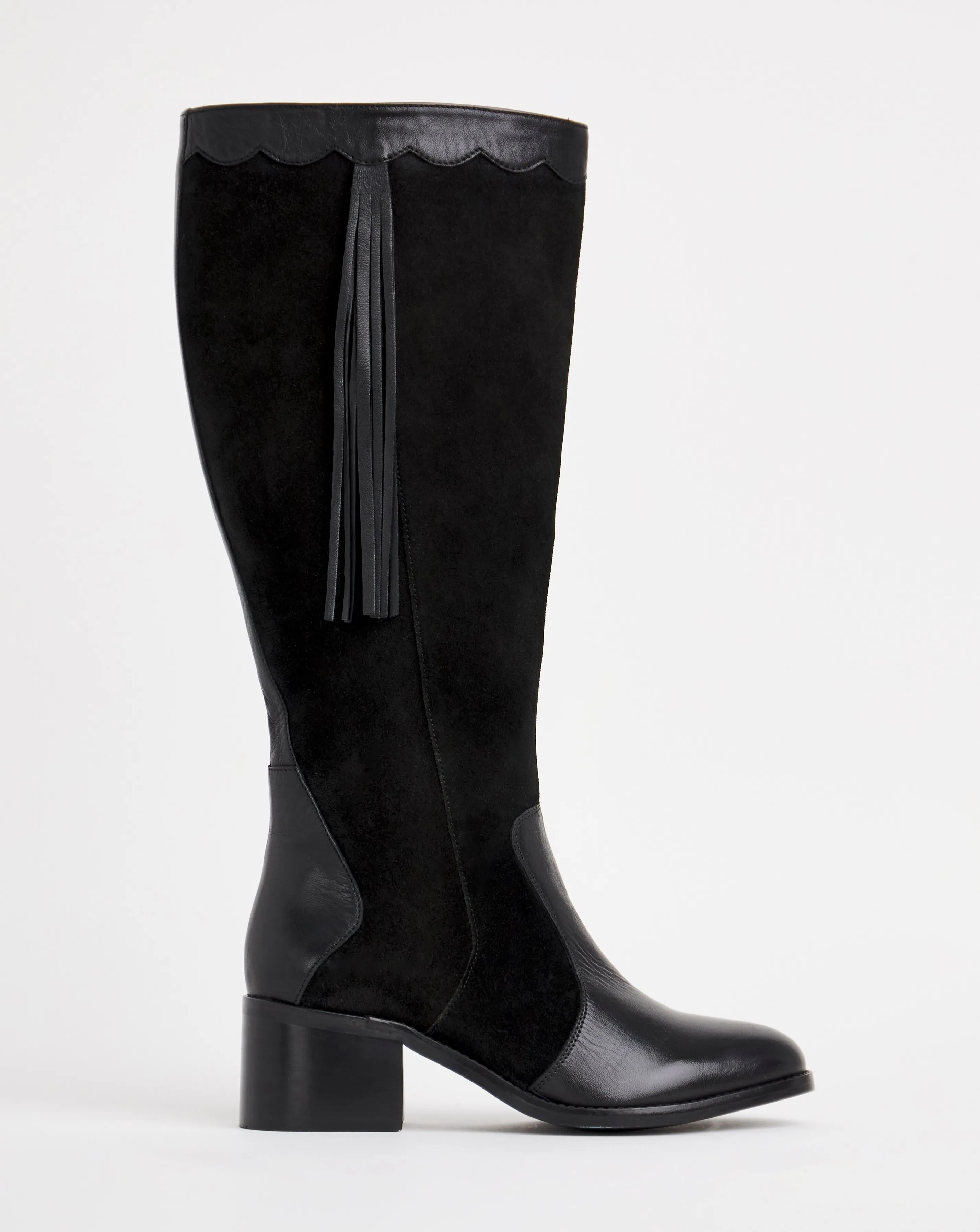 Joe Browns Knee High Riding Boot With Patch Work Detail EEE Fit Super Curvy Calf