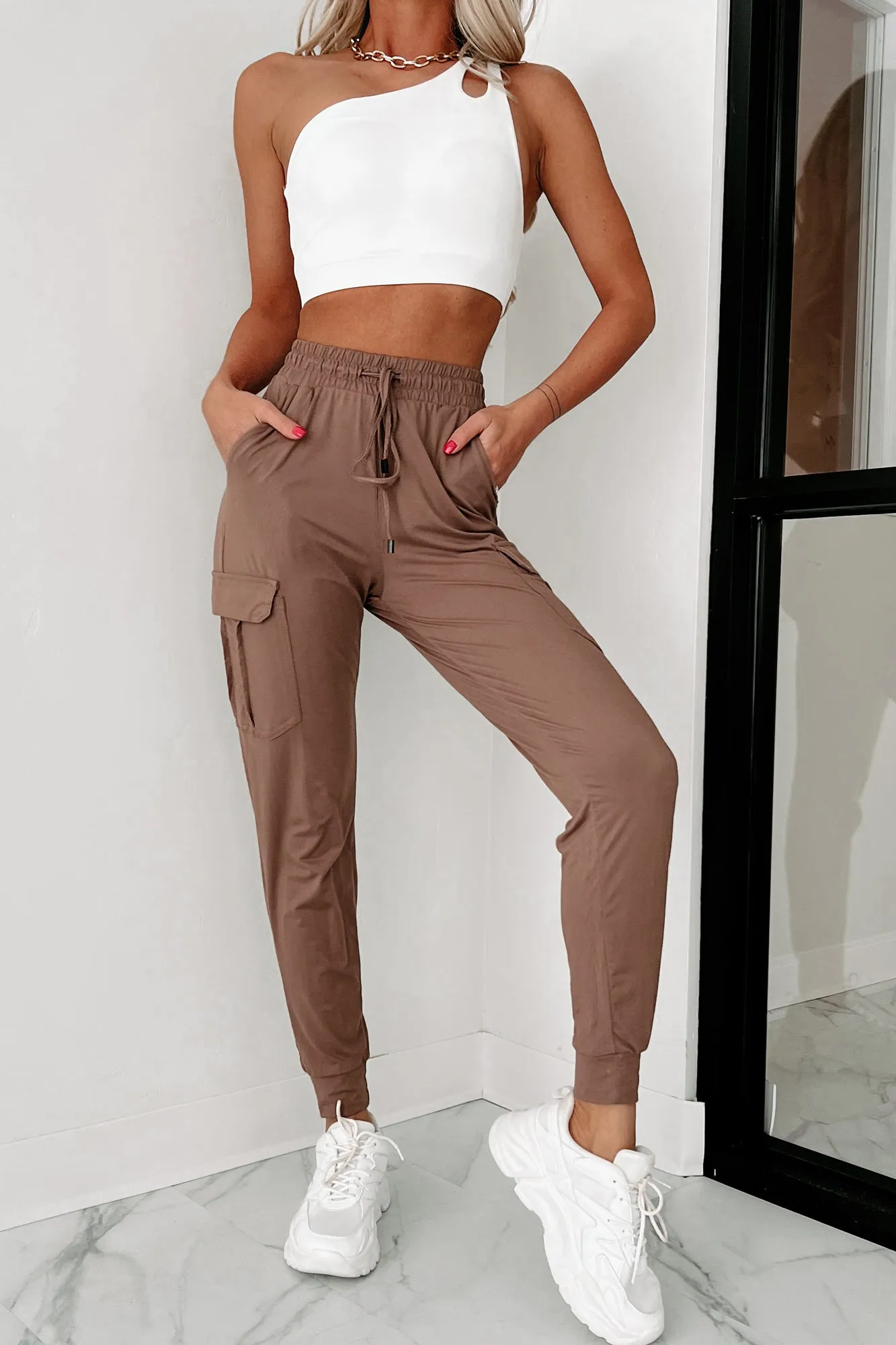 Just Kickin' It Buttery Soft Cargo Joggers (Mocha)