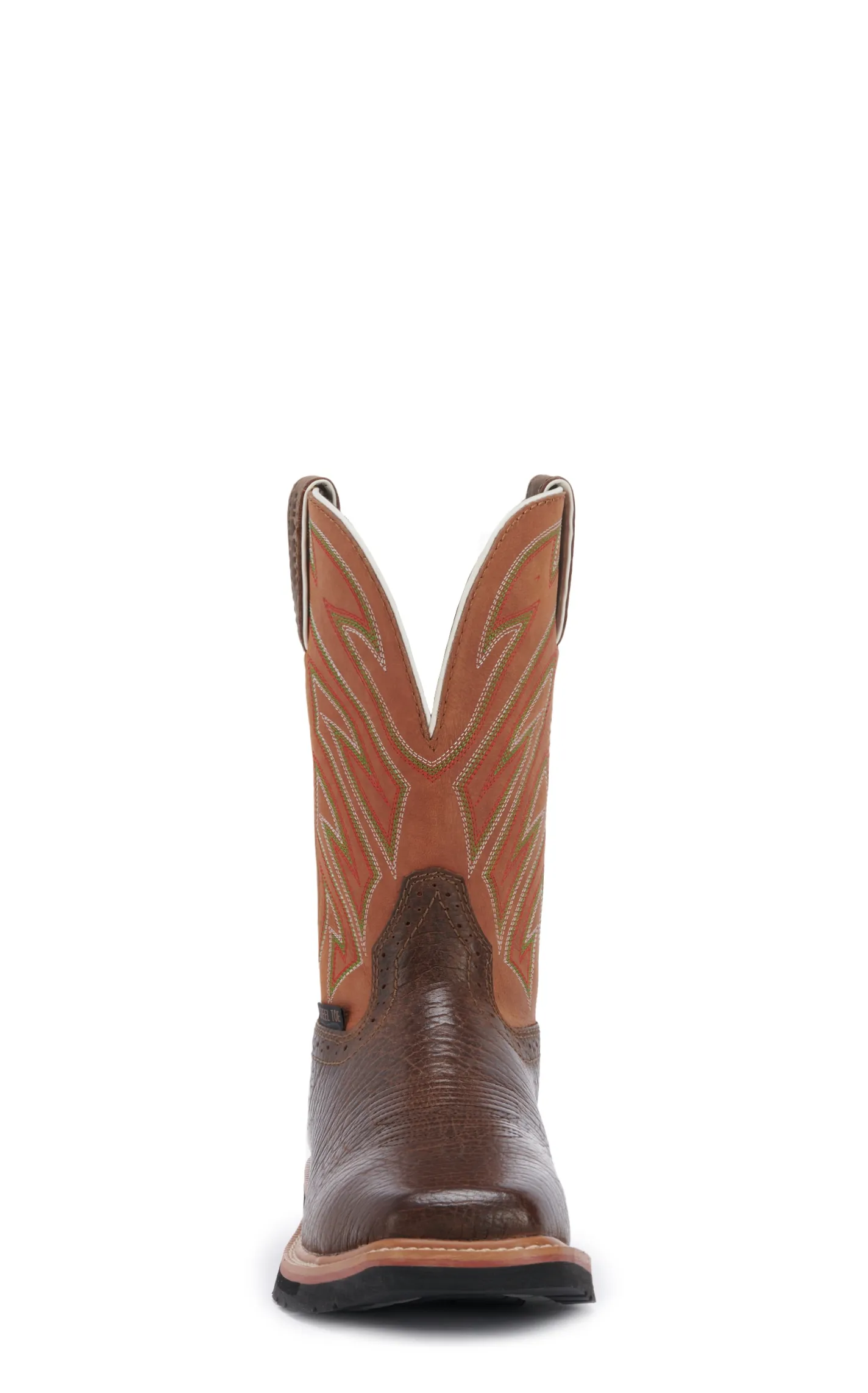 Justin Men's Stampede Electrician Chestnut Brown and Orange Square Steel Toe Work Boot