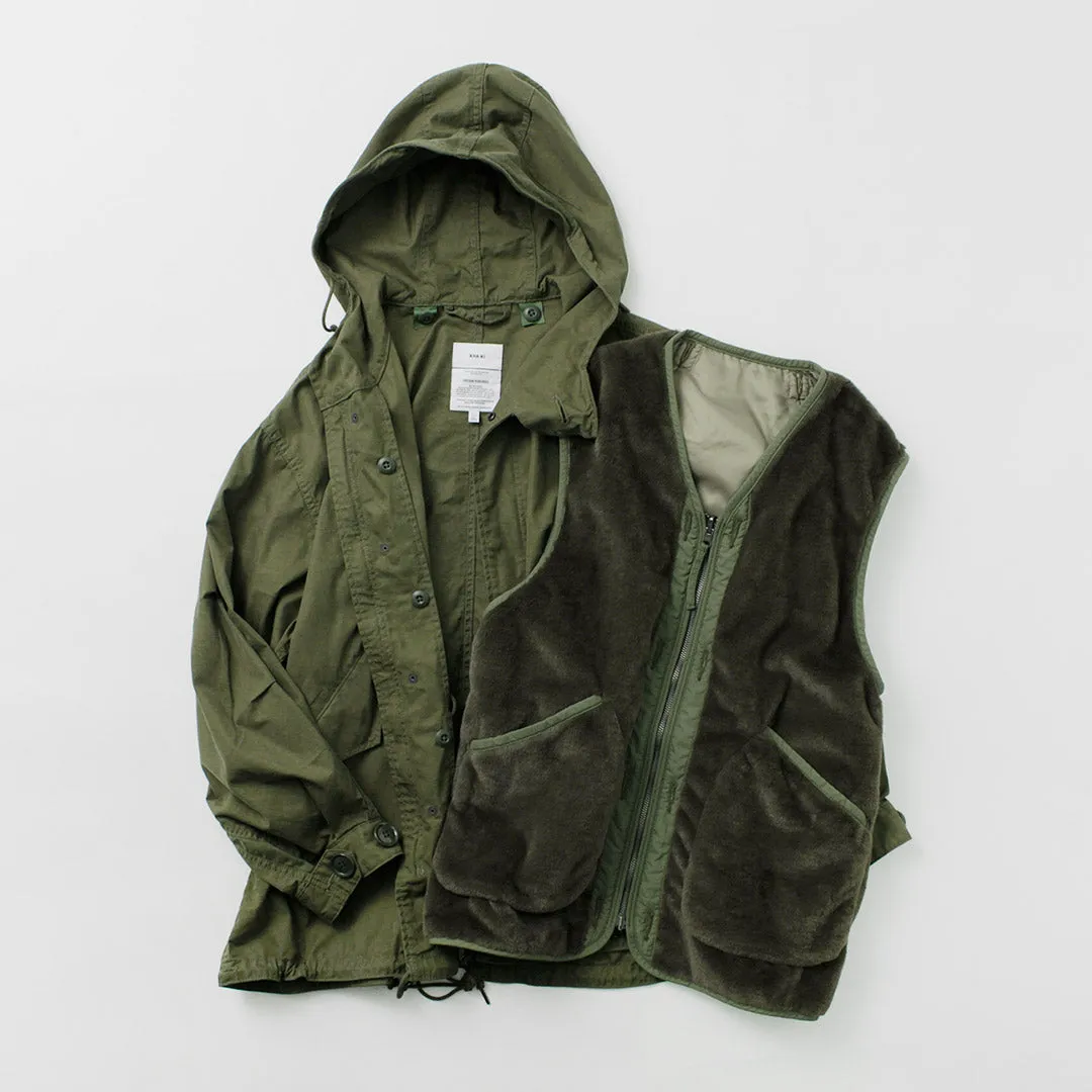 KHA:KI（カーキ） リバーシブル ライナー ベスト / 前開き ミリタリー ファー 無地 2WAY レディース Rev Linner Vest