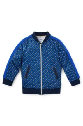 Kids' zip-up jacket with monogram print and stripes