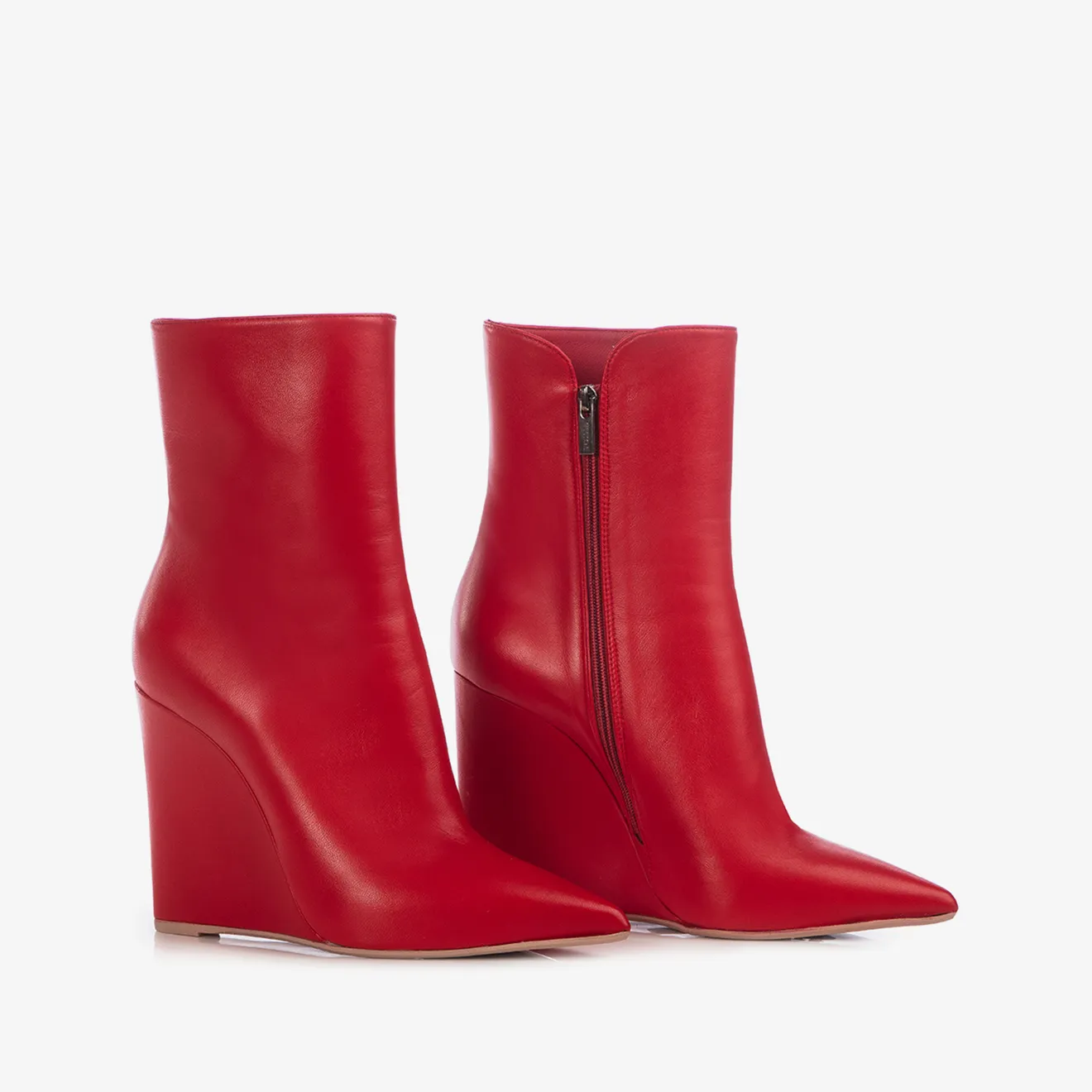 KIRA ANKLE BOOT 120 mm Red nappa leather wedge ankle boot