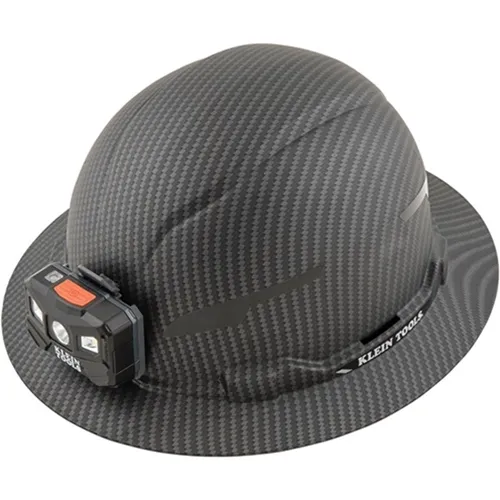 Klein Hard Hat, Premium KARBN™ Pattern, Non-Vented Full Brim, Class E, with Headlamp 60346