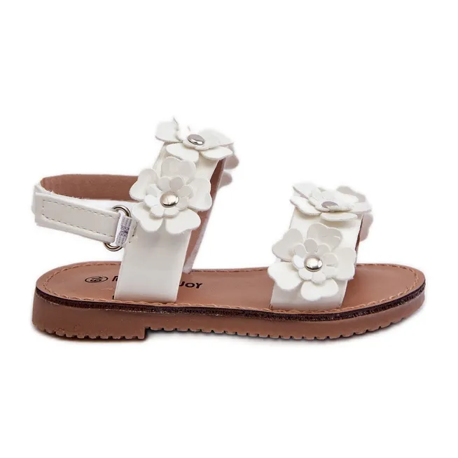 Lacquered Children's Sandals Decorated with Flowers, White Tinette