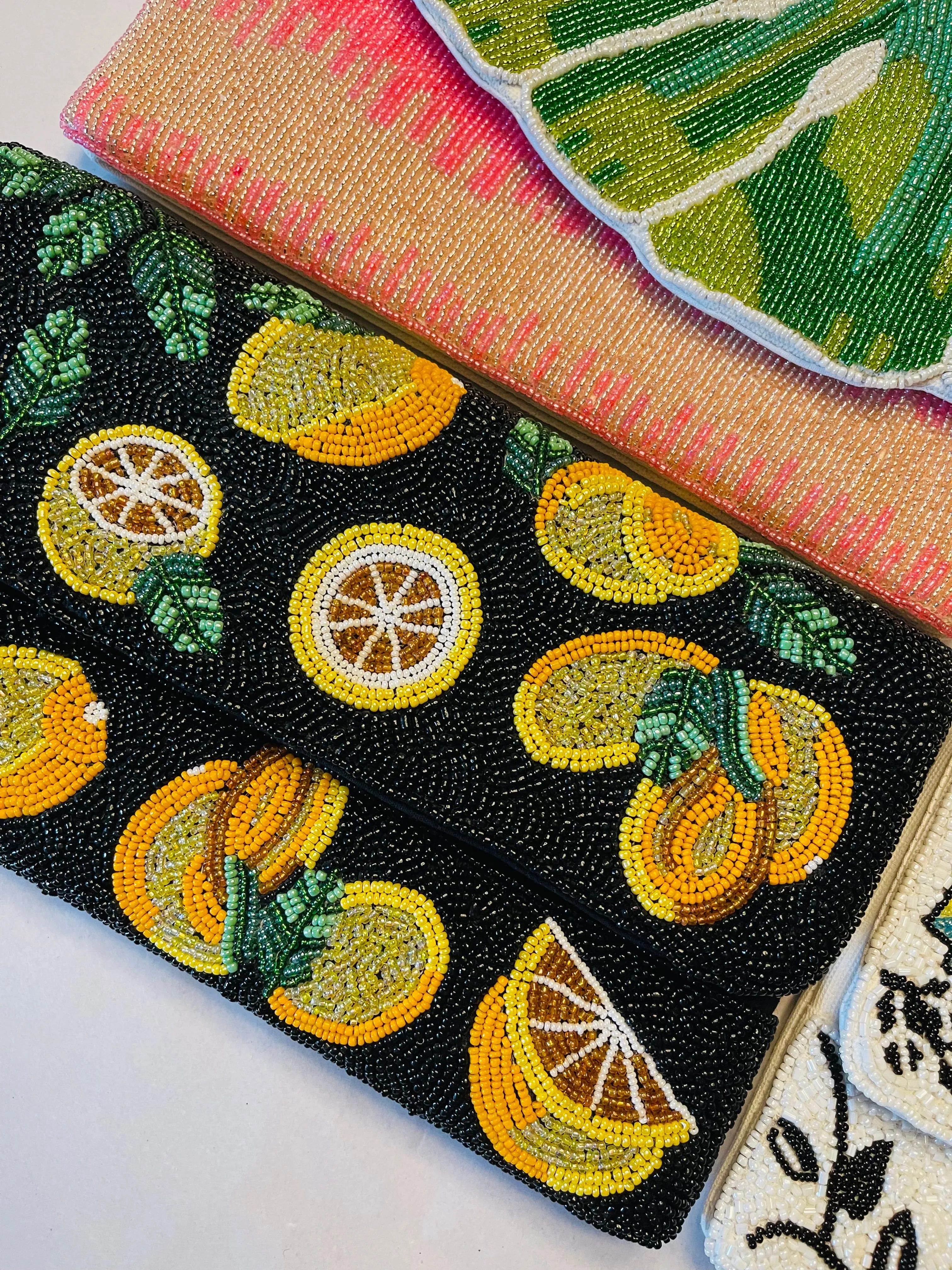 Lemon Slices Handmade Beaded Clutch