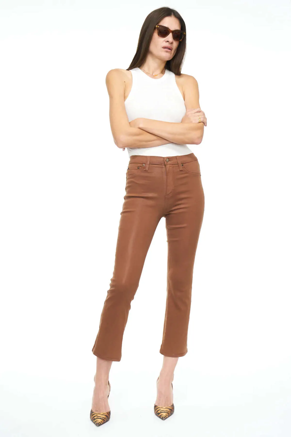 Lennon High Rise Crop Boot - Coated Cognac