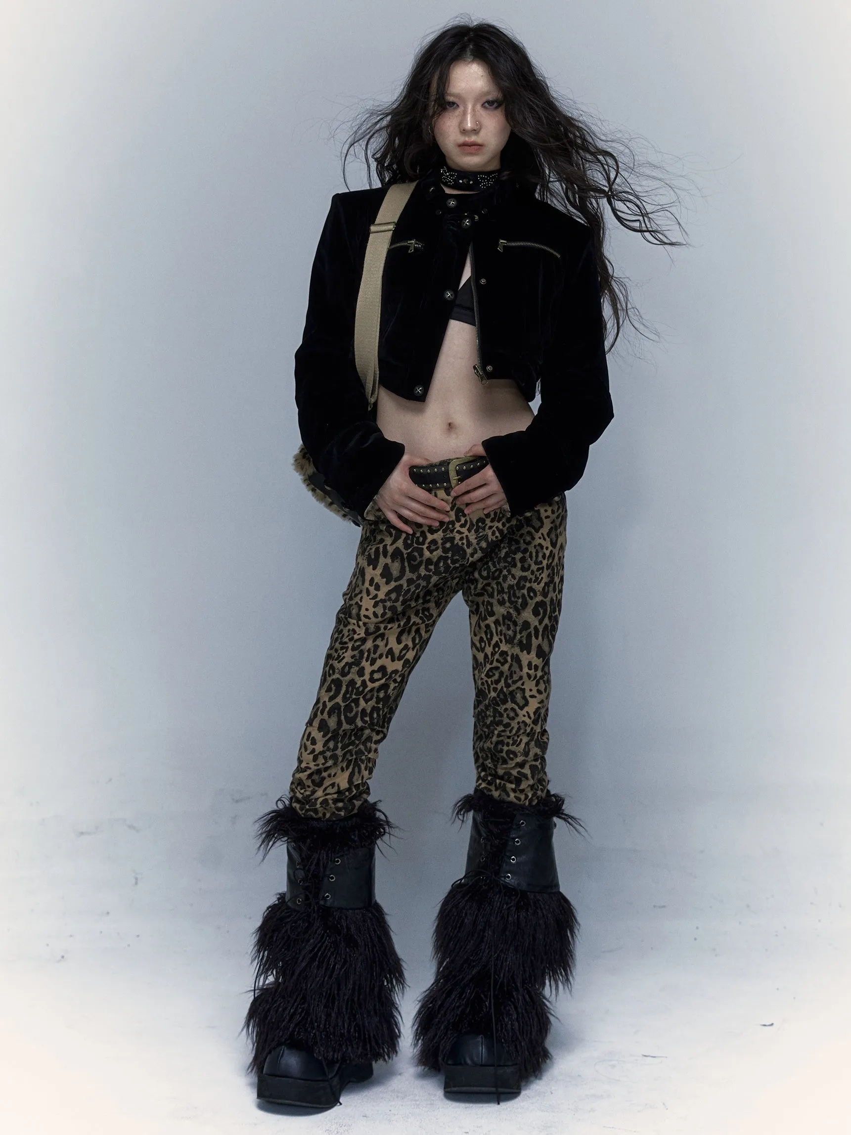 Leopard Print Slimming Flared Trousers