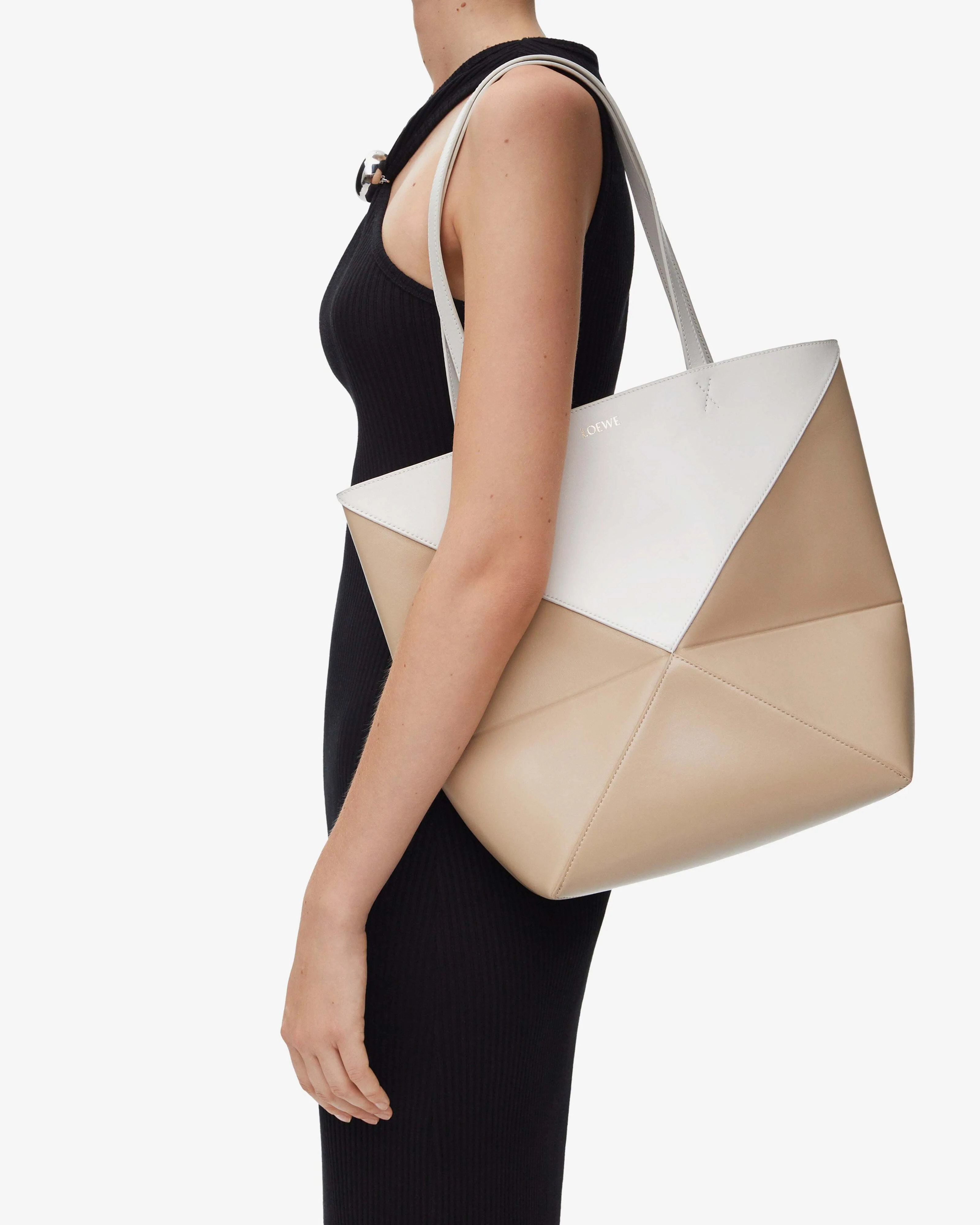 Loewe Puzzle Fold Tote Bicolour Medium  Soft White / Paper Craft