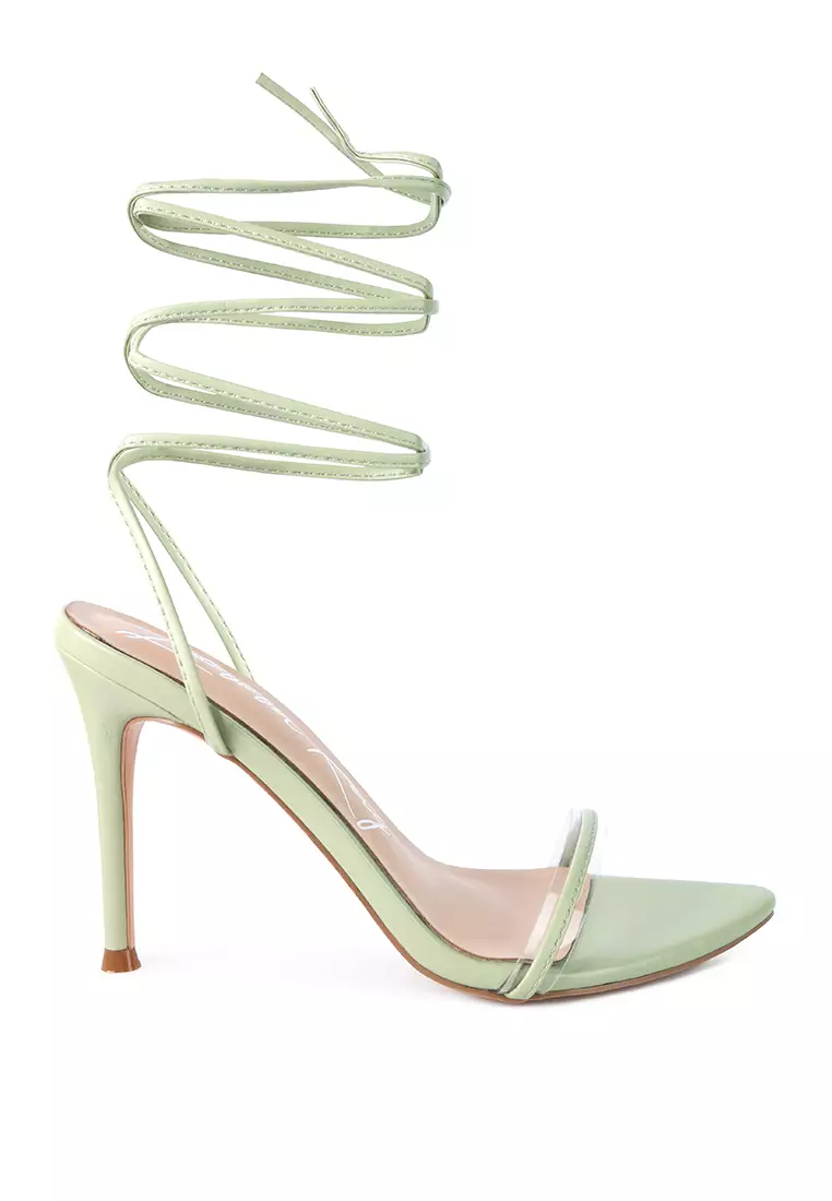 London Rag Pastel Mint High Heeled Lace Up Sandals