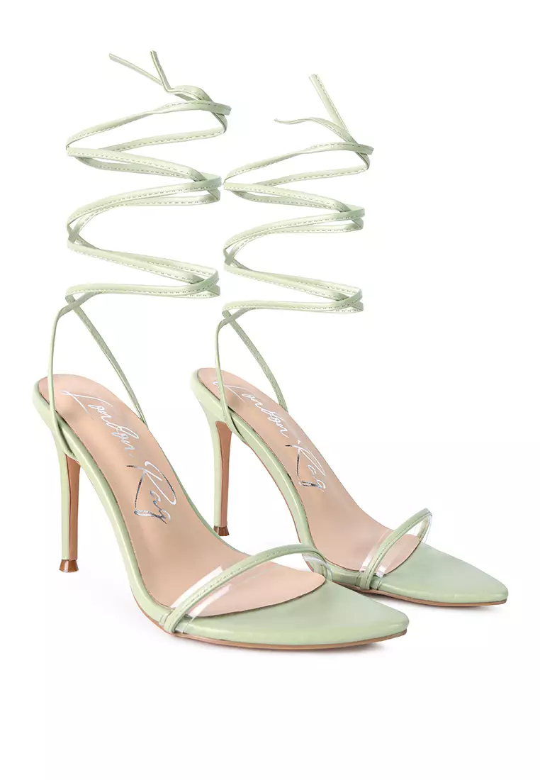 London Rag Pastel Mint High Heeled Lace Up Sandals